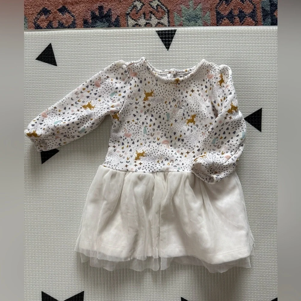 Carter’s|Baby girl cute dress in sweater material,unicorn print with tulle skirt